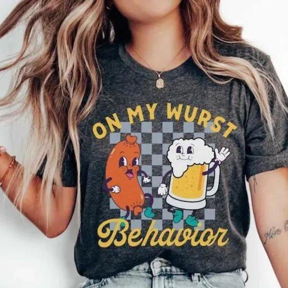 Oktoberfest Group Drinking Retro Wurst Behavior Beer Party Unisex T-Shirt